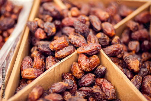 Bag full of dry dates. Traditional arab food