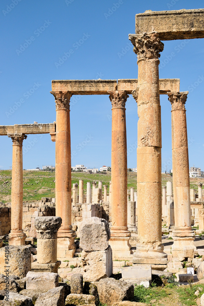 Columns and wall of ruined Greco-Roman city, Jordan