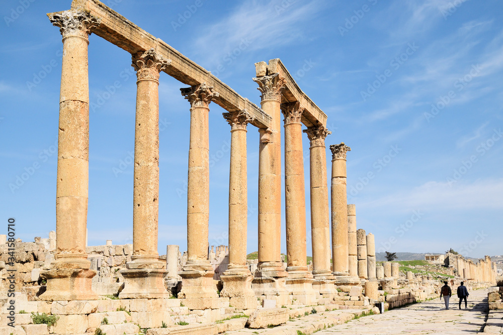Columns of ruined Greco-Roman city Jerash, Jordan