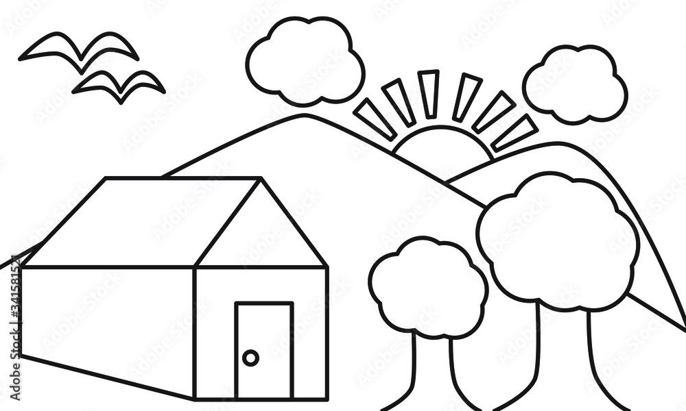 Coloring page outline of cartoon Village . Vector illustration ...