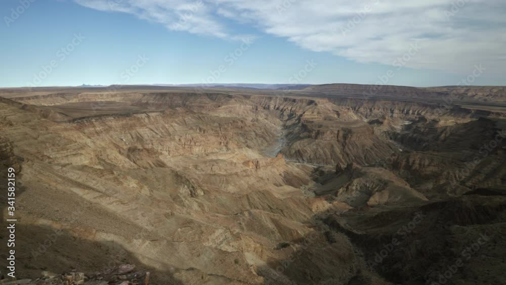 Pan Left to Right: The Majestic River Canyon With Magnificent View of the Horizon in the Background - Fish River Canyon, Namibia Pan Left to Right: The Majestic River Canyon With Magnificent View of the Horizon in the Background - Fish River Canyon, Namibia