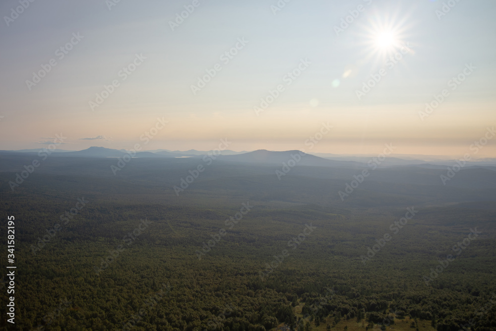 Fototapeta premium Urenga mountain range near Zyuratkul national Park. Naked mountain (the second hill), an altitude of 1198 meters. Chelyabinsk region, South Ural, Russia