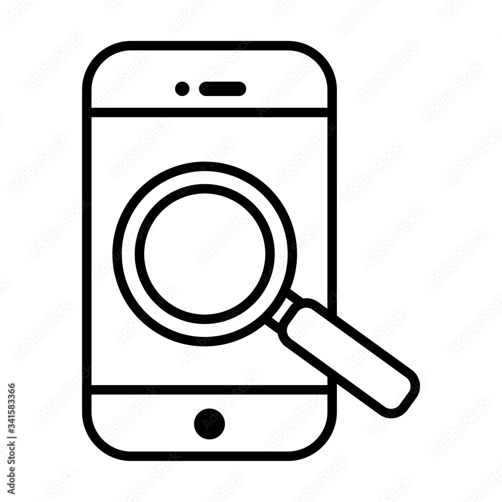 smartphone with magnifying glass line style icon smartphone with magnifying glass line style icon