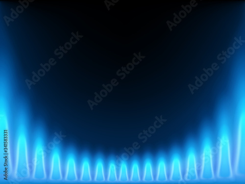 Blue flame of gas isolated on a black background