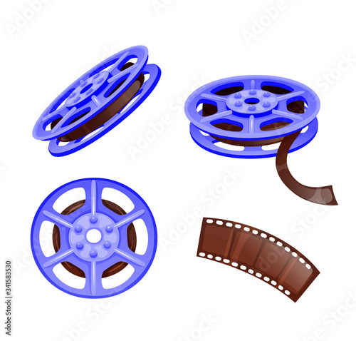 Set of bobines and tape, icons in cartoon style
