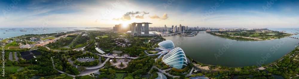 Aerial drone view of Singapore business district and city, Business and financial district Modern building in the city center of Singapore on February 2, 2020 in Singapore. - obrazy, fototapety, plakaty 