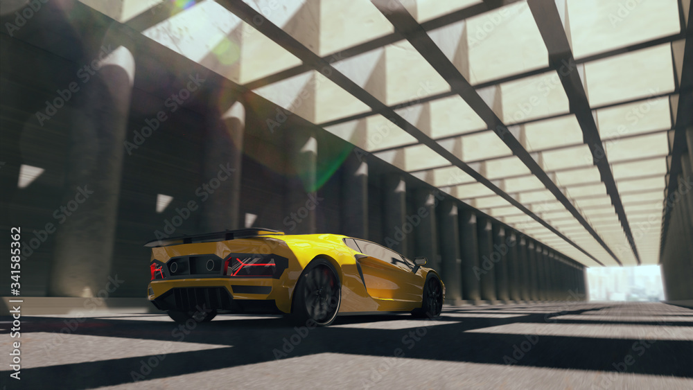 Yellow sport car. Render 3d. Illustration.