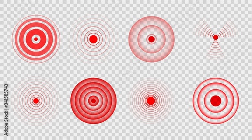 Throat circle pain sign. Body hurt red symbol. Vector localization mark pain