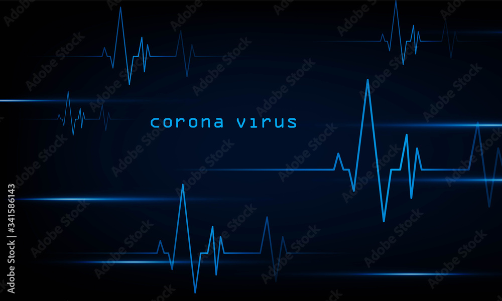 abstract technology lights dark backdrop with Arrow Light Coronavirus Blue Heart pulse monitor with signal. Heart beat. icon. Hitech communication. Coronavirus Infection