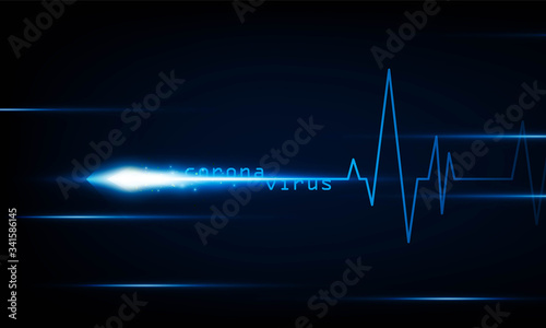 abstract technology lights dark backdrop with Arrow Light Coronavirus Blue Heart pulse monitor with signal. Heart beat. icon. Hitech communication. Coronavirus Infection