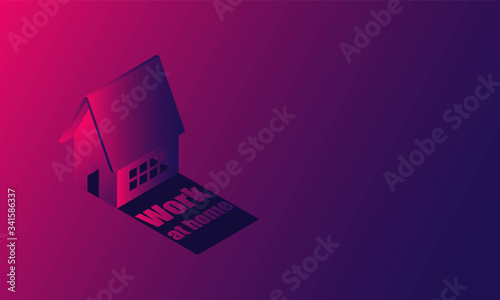 House in isometric and working at home vector design