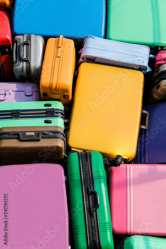 Konstfotografi A variety of colorful luggage that is waiting to be transported to various places