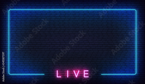 Fotografia, Obraz Live neon background. Template with glowing live text and border