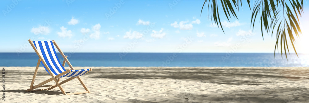 Strand Urlaub in Sommer Ferien mit leerem Liegestuhl Stock Illustration |  Adobe Stock