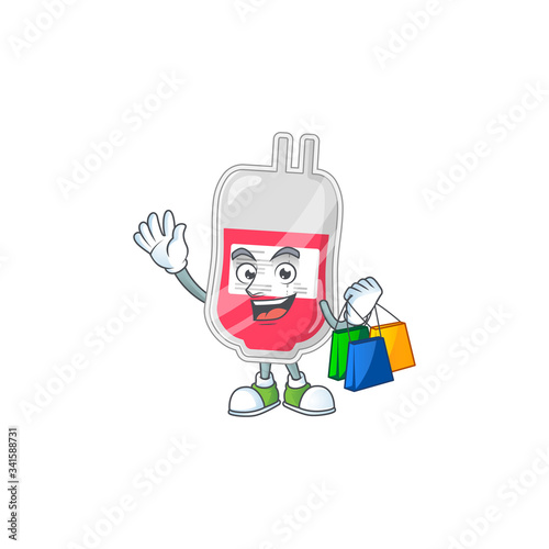 cartoon character concept of rich bag of blood with shopping bags © kongvector