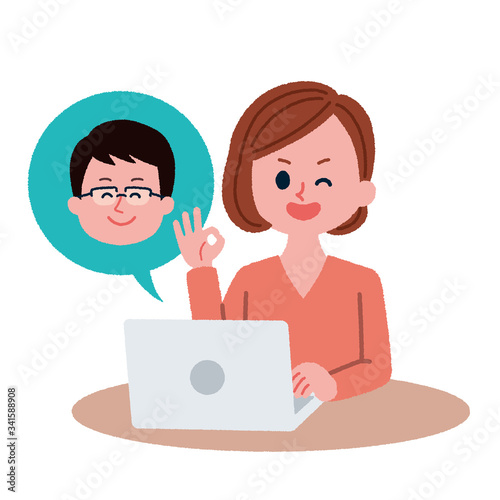 リモートで働く女性のイラスト