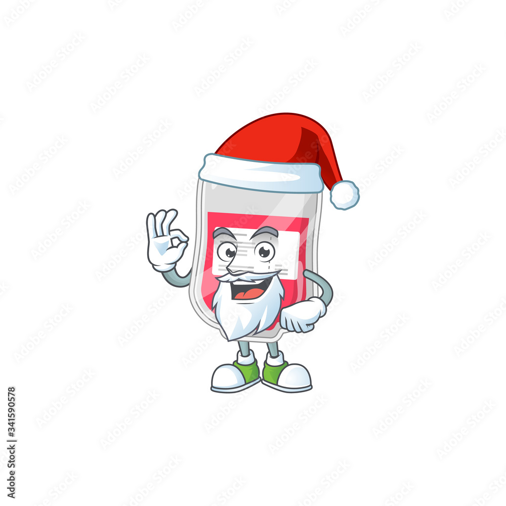 Friendly bag of blood Santa cartoon character design with ok finger