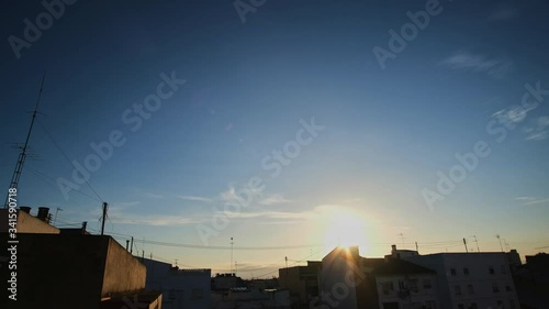 Timelapse 4k of sunset in city without clouds in the sky, Valencia, Spain
