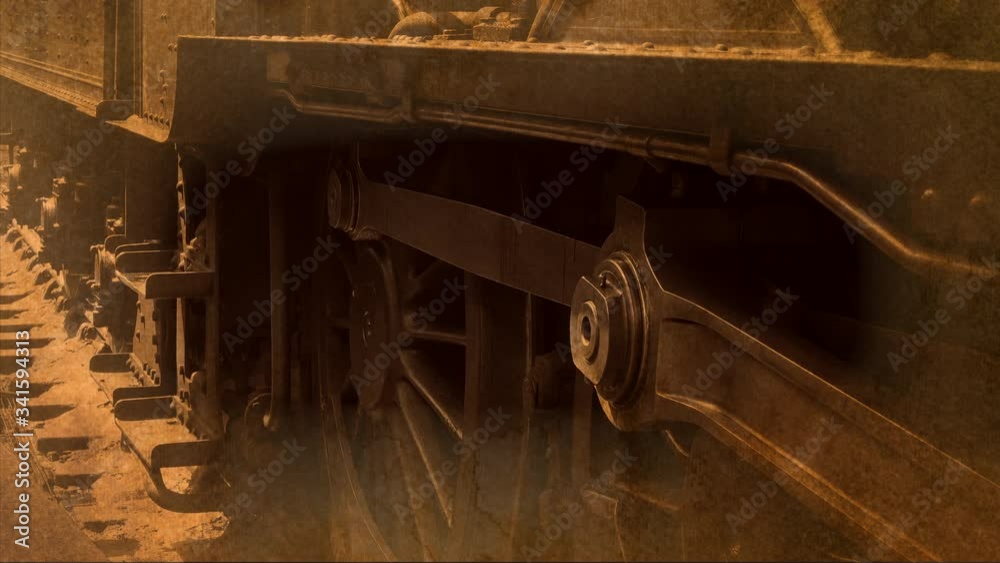 Steam train close up old style shot on tracks Steam train close up old style shot on tracks