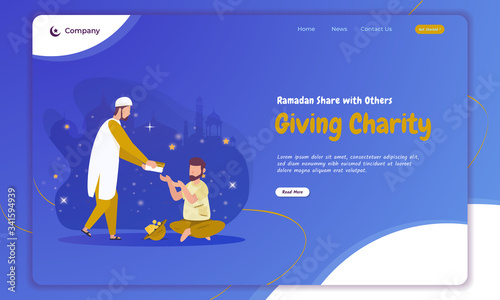 Islamic Ramadan concept of giving charity or share with others on landing page