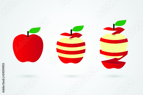 Illustration of apple design with normal apple and peeled a skin of apple 