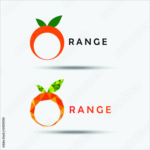 Illustration of icon logo design of orange with normal design and polygon design
