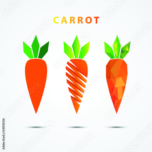 Illustration of logo design of carrot with normal design , peeled skin design and polygon design