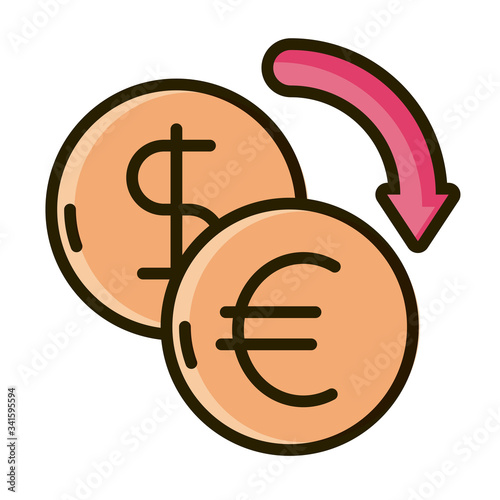 dollar and euro exchange business financial investing line and fill icon
