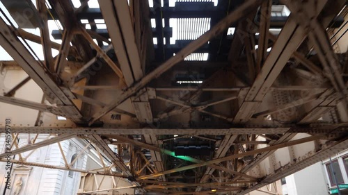 Wallpaper Mural Chicago CTA Elevated Railway, Steel Construction Above Downtown Street, View From Moving Vehicle, Slowmotion Torontodigital.ca