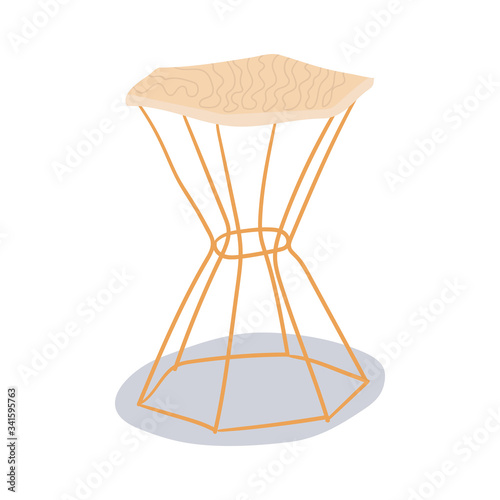 Wooden and golden little table. Fashionable furniture in scandinavian style interior concept. flat vector illustration. separate object isolated on white background.
