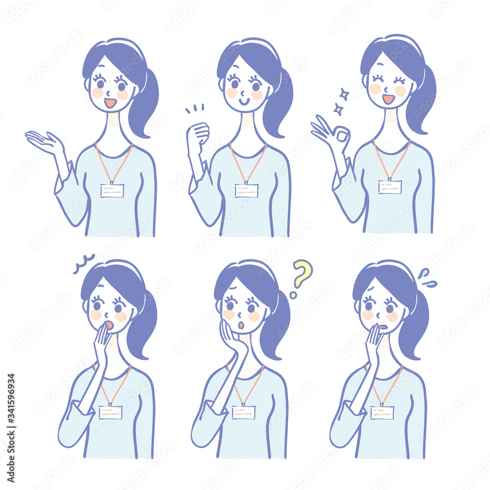 Female staff facial expression variations Female staff facial expression variations