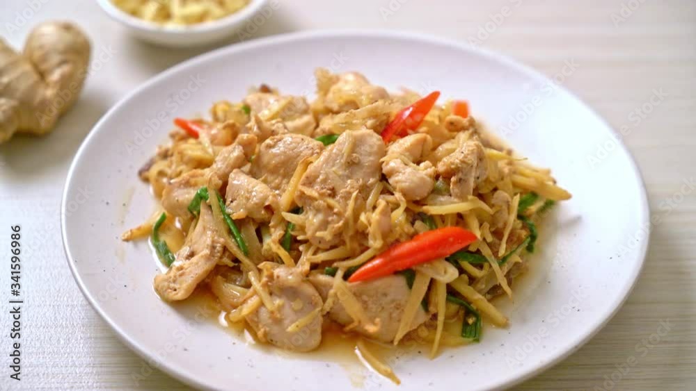 stir-fried chicken with ginger - Asian food style stir-fried chicken with ginger - Asian food style