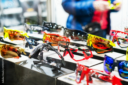 Sports safety glasses for cycling in a shop window