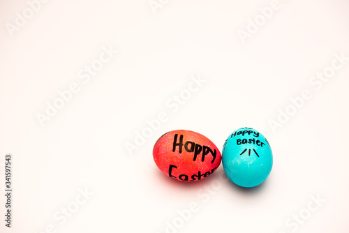 Colorful Easter eggs isolated against white background. 