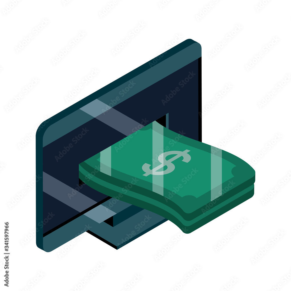 online shopping, computer screen money banknote isometric isolated icon online shopping, computer screen money banknote isometric isolated icon