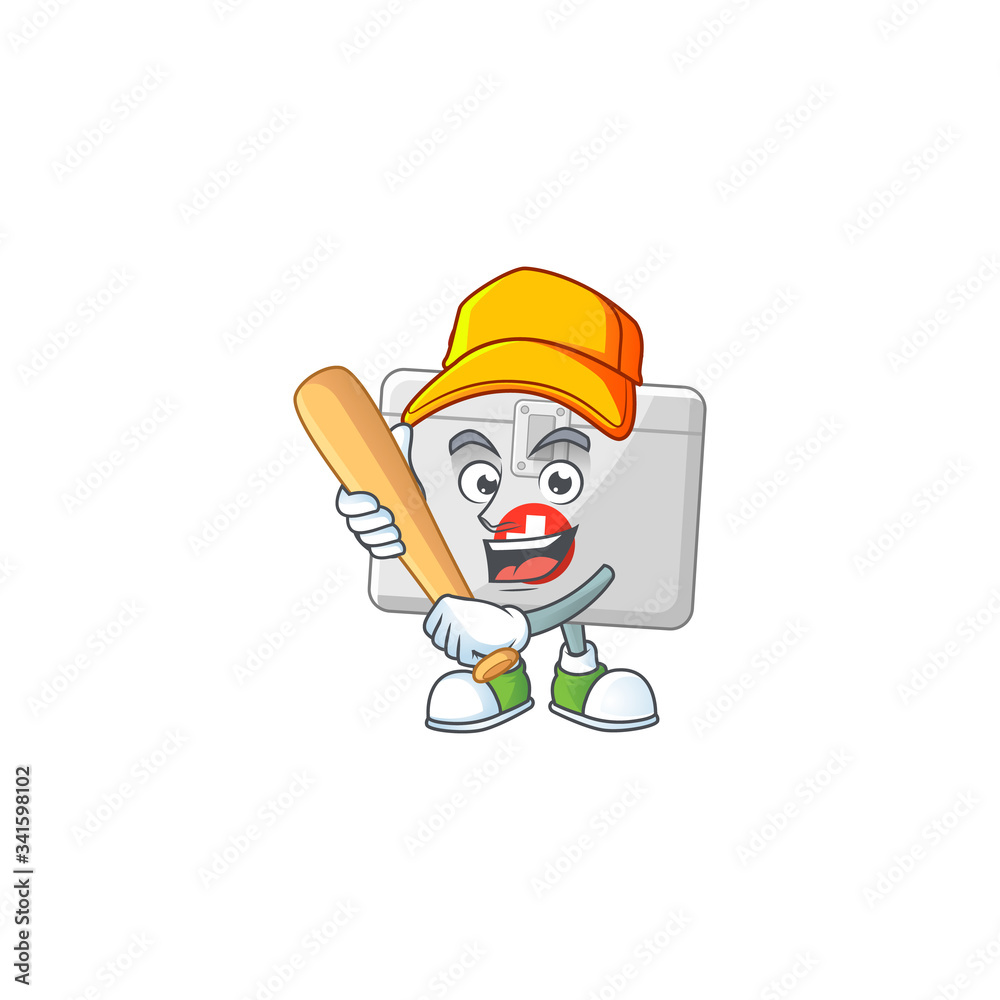 First aid kit cartoon design concept of hold baseball stick First aid kit cartoon design concept of hold baseball stick