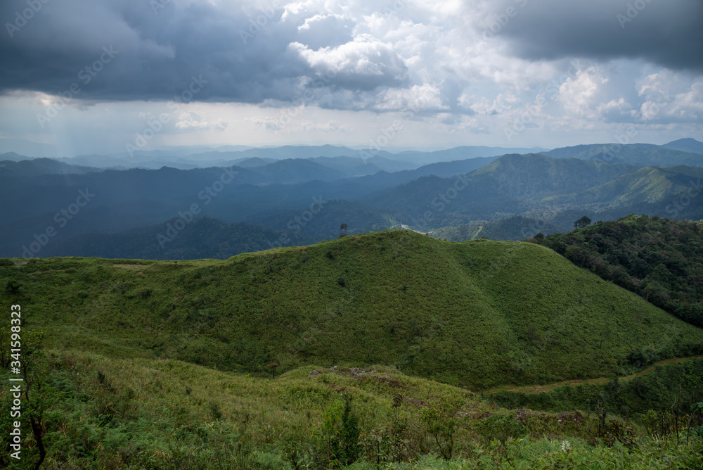 beautiful mountain landscape during a  rain and clouds