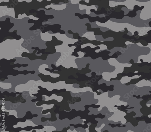  Gray military camo seamless pattern on textile. Vector illustration.