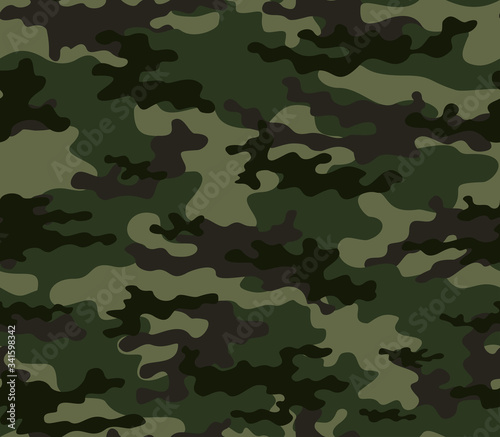  Green military camouflage pattern forest background. Vector