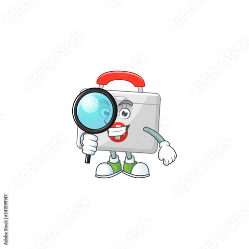 Smart Detective of first aid kit cartoon character design concept