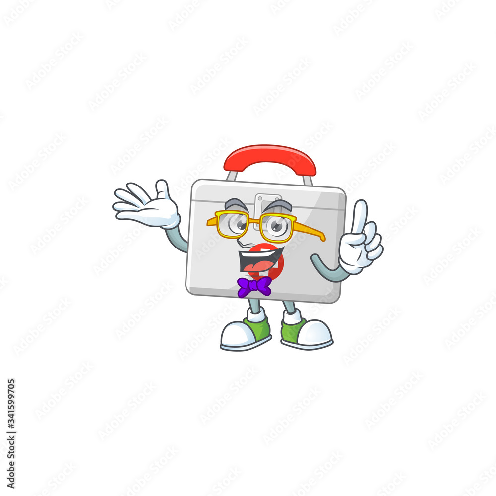 Cartoon character design of Geek first aid kit wearing weird glasses Cartoon character design of Geek first aid kit wearing weird glasses