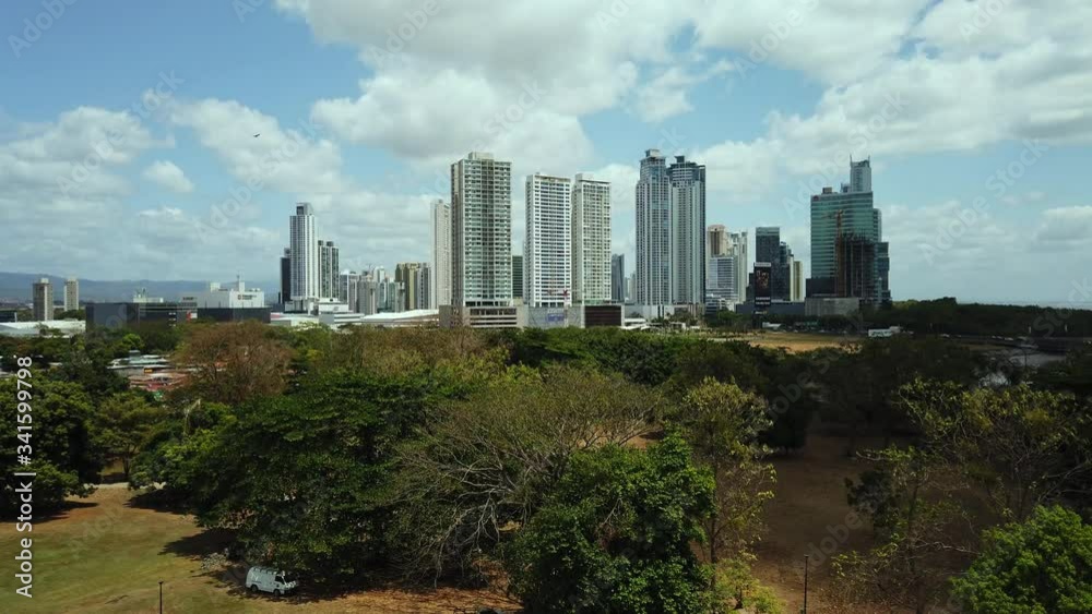 Villa Del Rey with its massive skyscapers seen from the Bell Tower of Panam Viejo, Panama