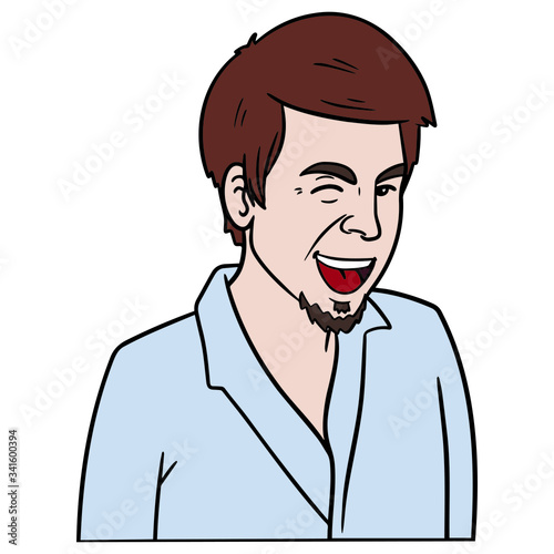 man winks cool with his eyes. macho, turn on, show off, upper body, comic.