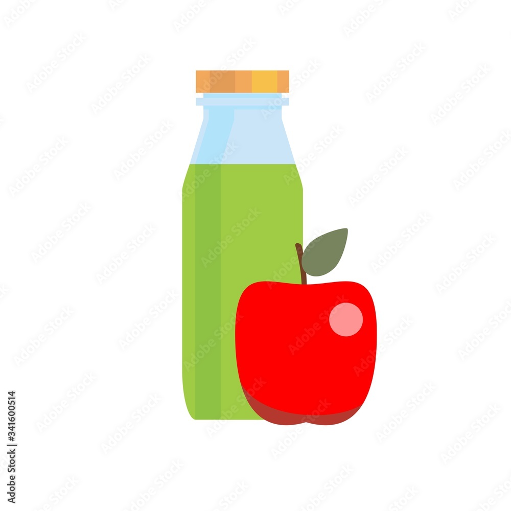 bottle of apple juice with apple. Vector flat design illustration. bottle of apple juice with apple. Vector flat design illustration.