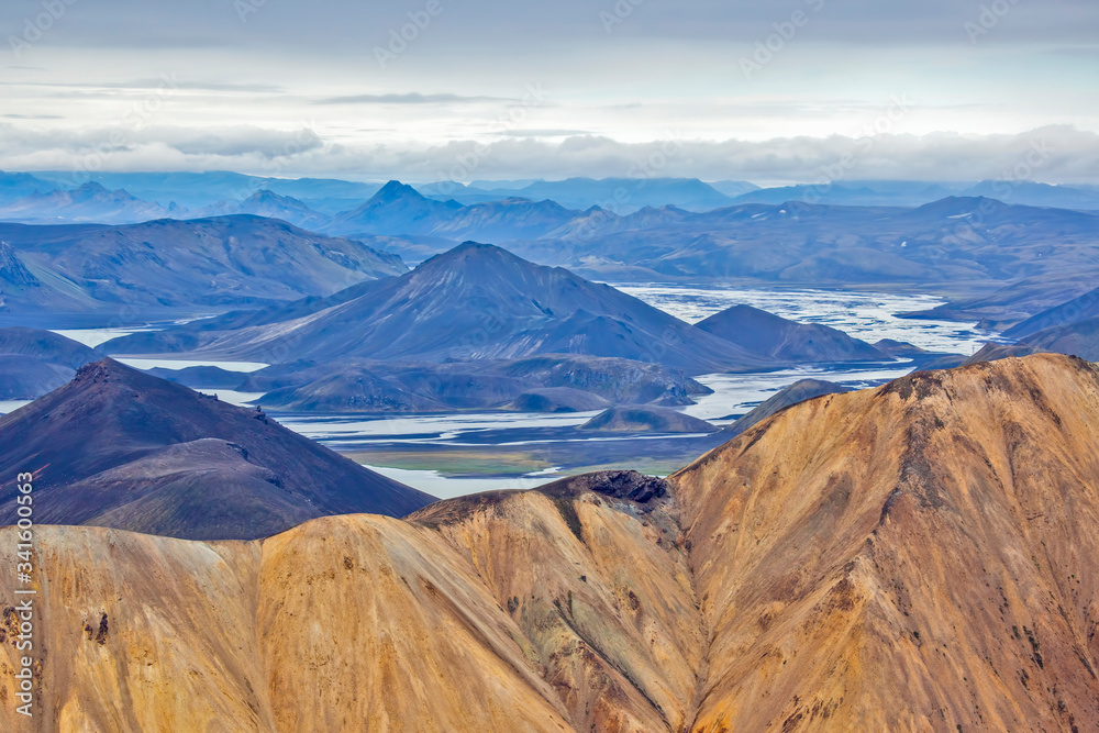 colored mountains of the volcanic landscape of Landmannalaugar. Iceland