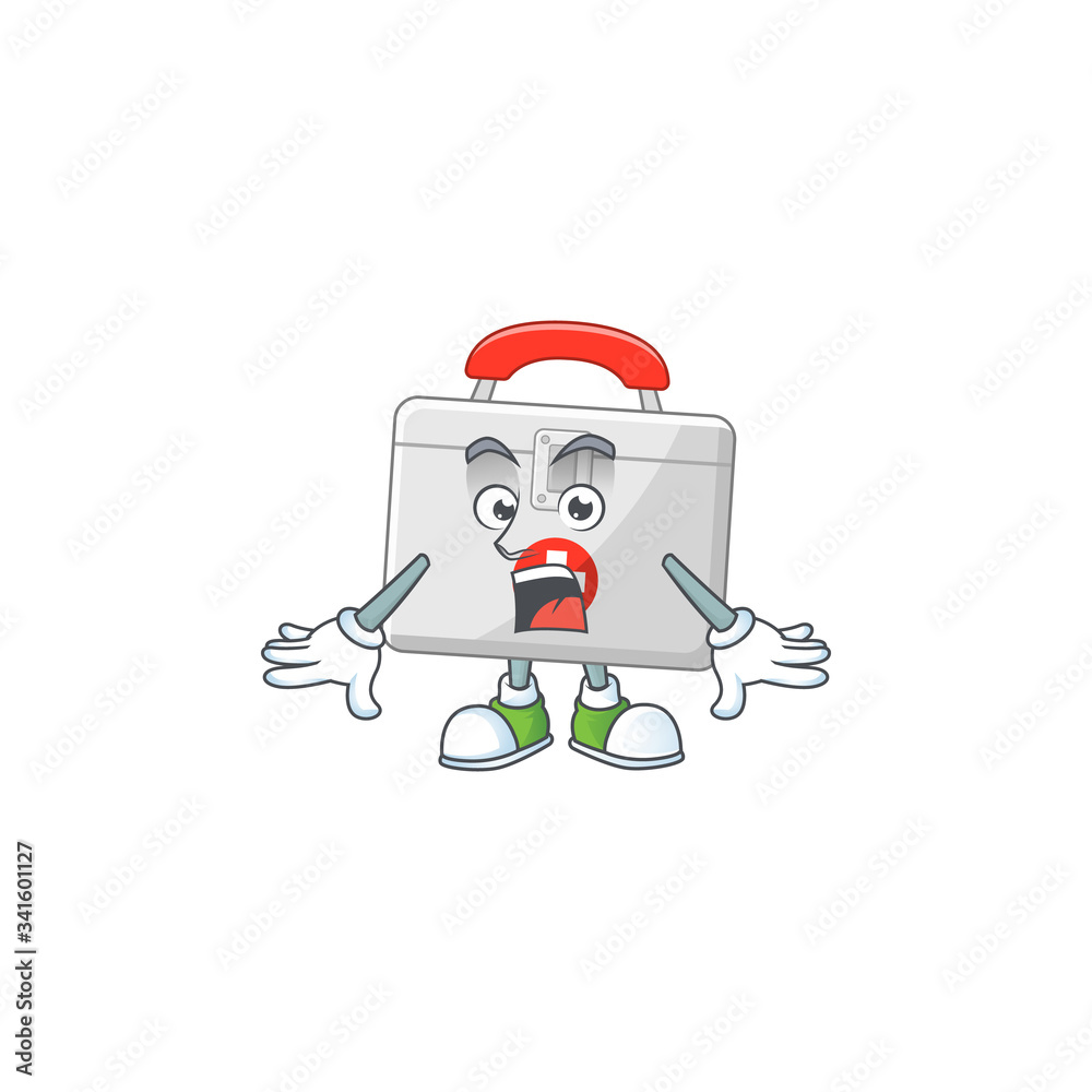 Fototapeta premium A cartoon design of first aid kit showing an amazed gesture
