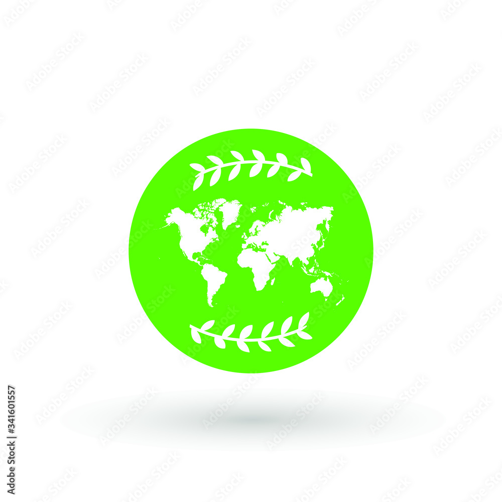 Ecology icon. Green earth leaf white background, Save Planet World Earth day 22 april. Environment related nature eco Ecology icon. Green earth leaf white background, Save Planet World Earth day 22 april. Environment related nature eco