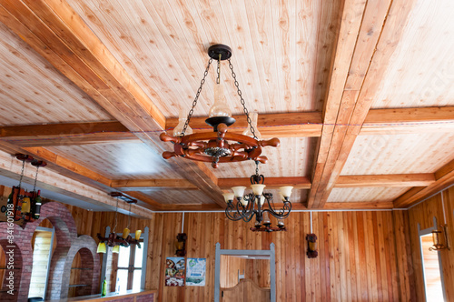 China  Heihe  July 2019  ceiling interior of a wooden house in a Russian village outside the city of Heihe