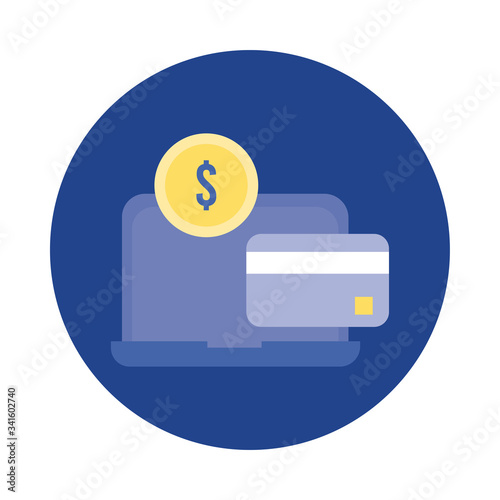 laptop with credit card block and flat style icon