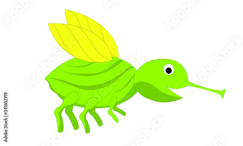 insect fly vector graphic illustration isolated cute cartoon 
 green fly character for kids on white background